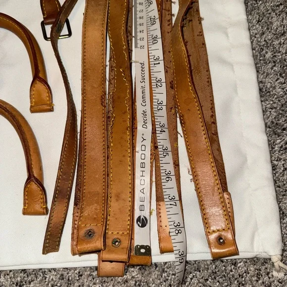 9 LV Brown Leather Handles and 4 - 38inch long straps .. cut from bags SKU-7490